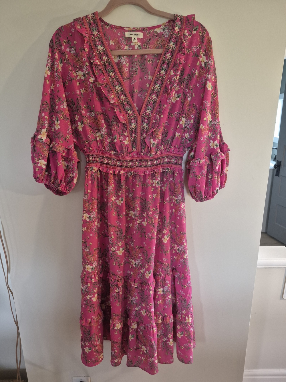 Max Studio Pink Floral Prairie Boho Dress M - Picture 2 of 8